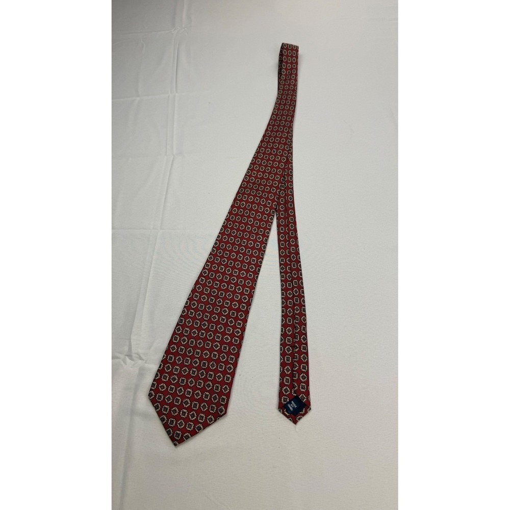 Polo Ralph Lauren Tie Mens 58" x 4" Red Silk Geometric Medallion Hand Made